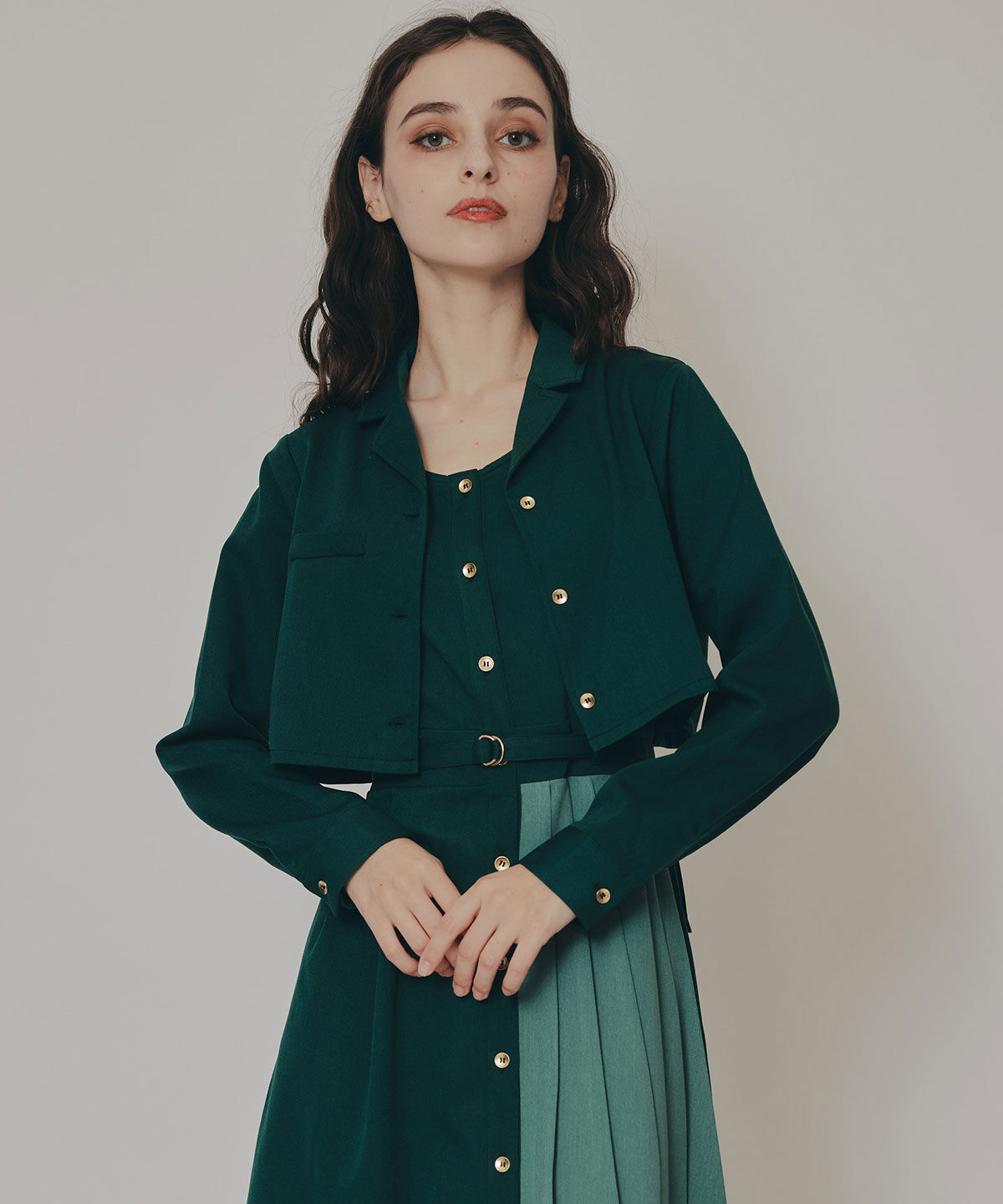 REDYAZEL「バイカラーアシメプリーツロングスリーブシャツワンピース」|ワンピース|