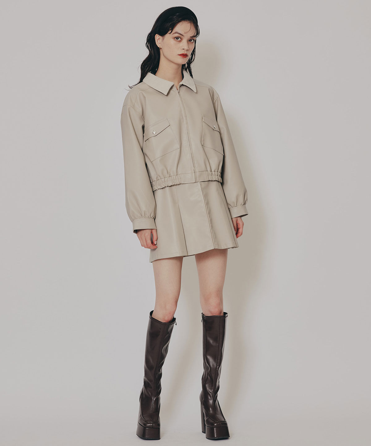 REDYAZEL「フェイクレザージップブルゾン」|ブルゾン・スタジャン|