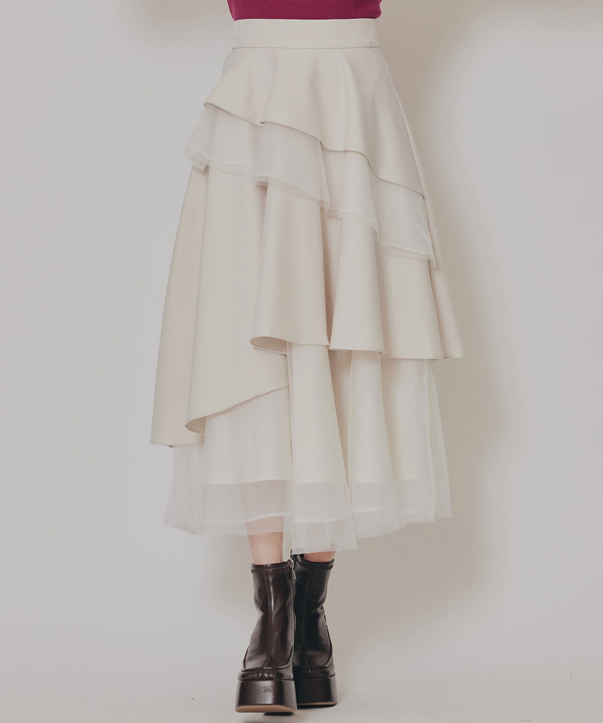 REDYAZEL「シアーMIXティアードスカート」|フレア|ﾗｲﾄﾍﾞｰｼﾞｭ