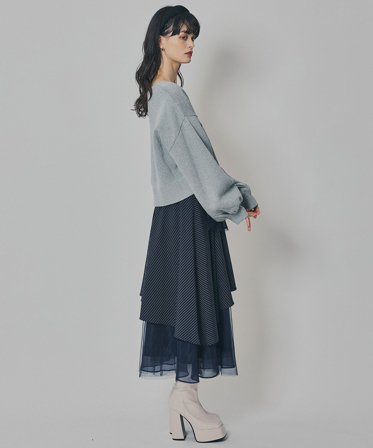 REDYAZEL「シアーMIXティアードスカート」|フレア|