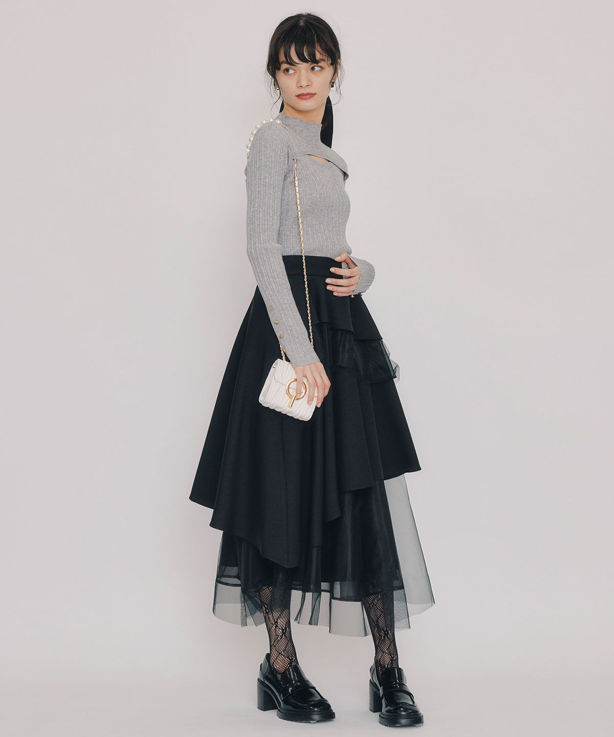 REDYAZEL「シアーMIXティアードスカート」|フレア|