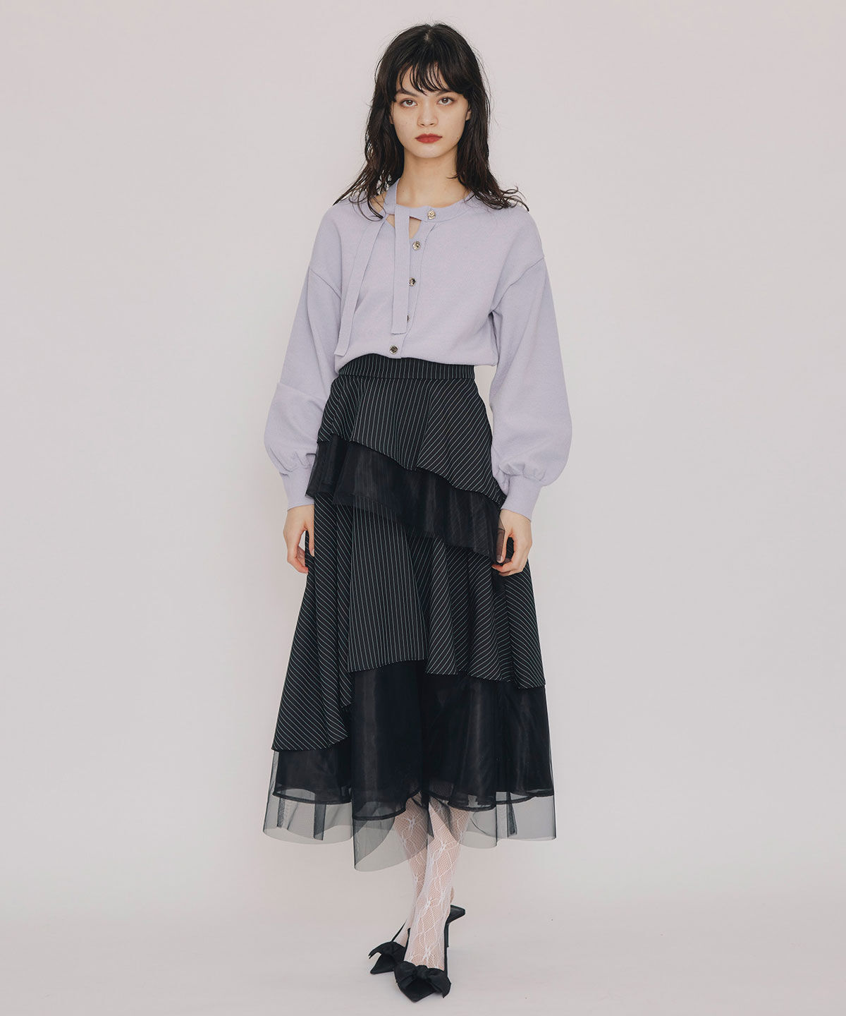 REDYAZEL「シアーMIXティアードスカート」|フレア|