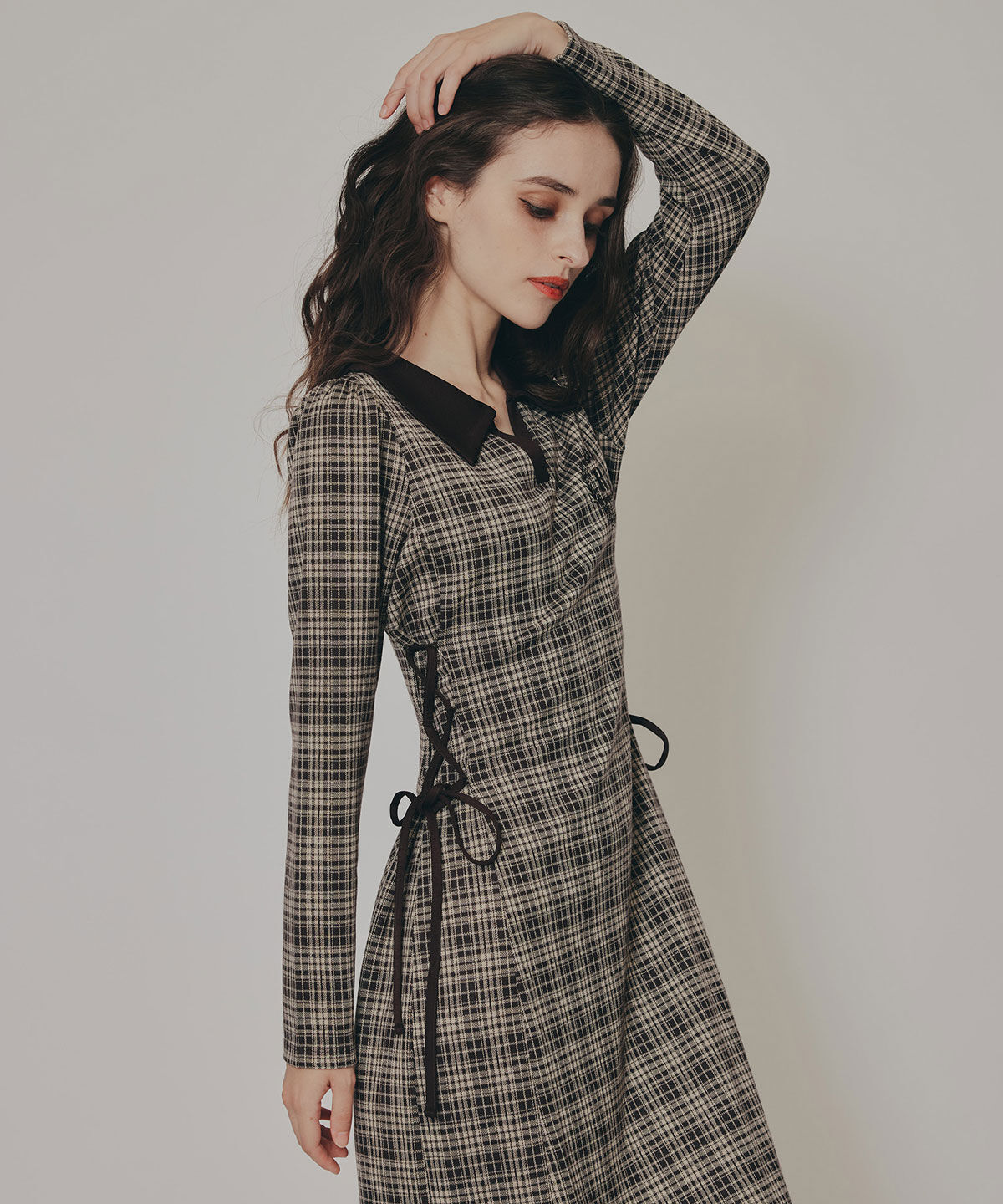 REDYAZEL「エンブレムサイドレースアップチェックワンピース」|ワンピース|