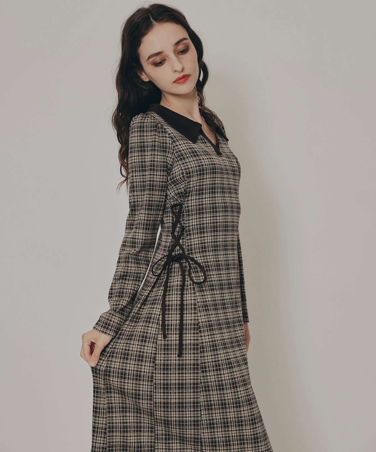 REDYAZEL「エンブレムサイドレースアップチェックワンピース」|ワンピース|