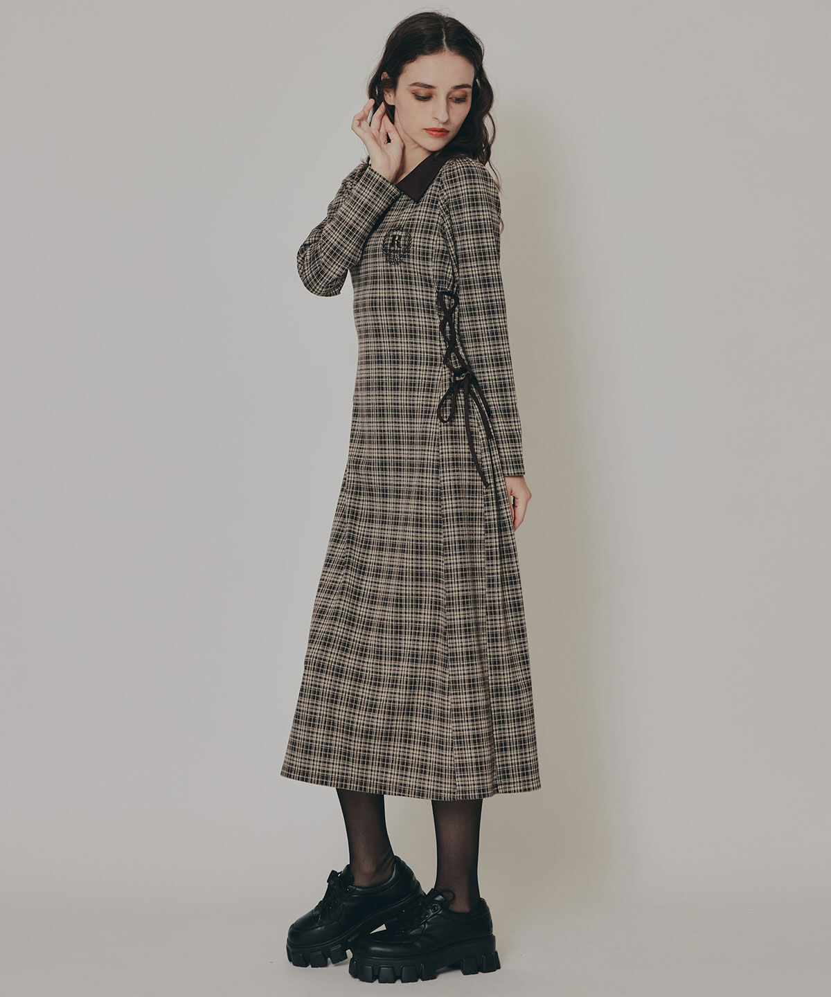 REDYAZEL「エンブレムサイドレースアップチェックワンピース」|ワンピース|