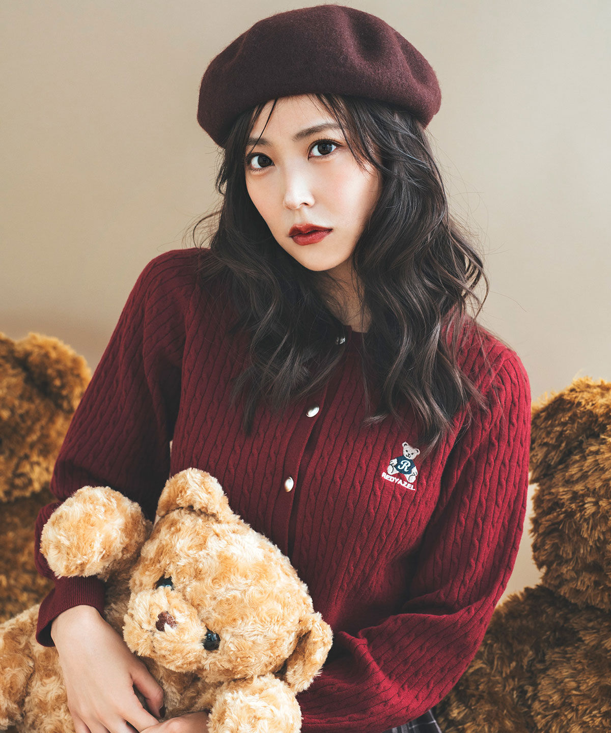 REDYAZEL「Azelyミニケーブルニットカーディガン」|カーディガン|ボルドー