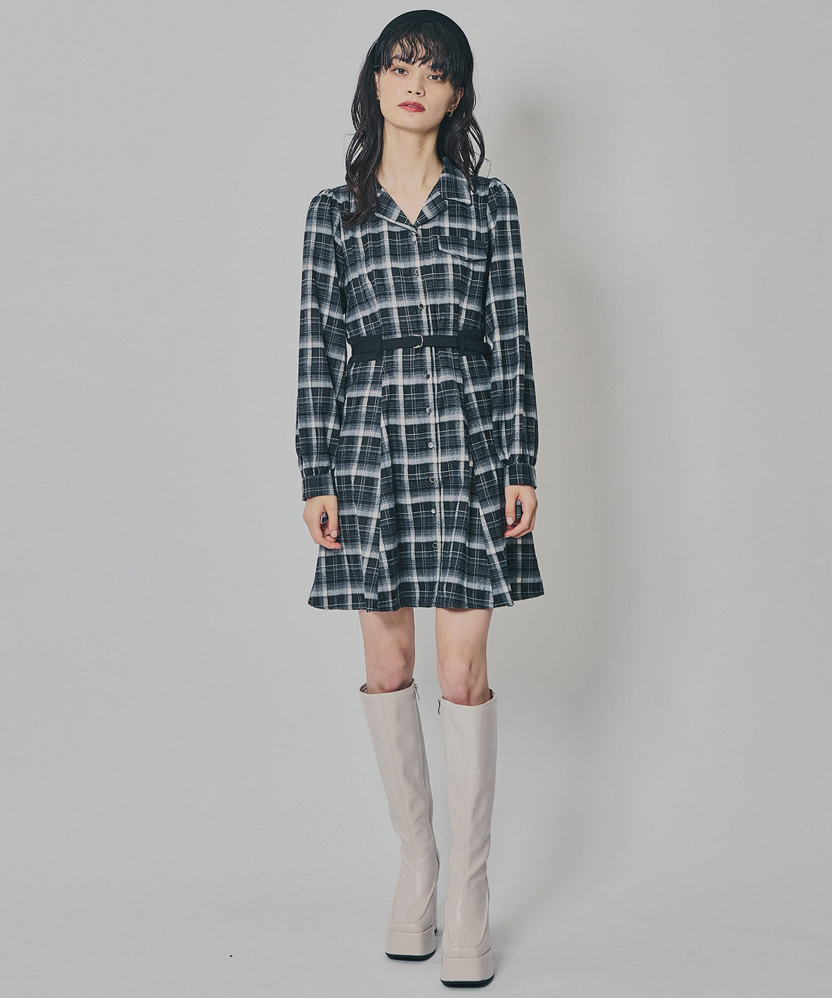 REDYAZEL「ウエストベルトチェックミニワンピース」|ワンピース|