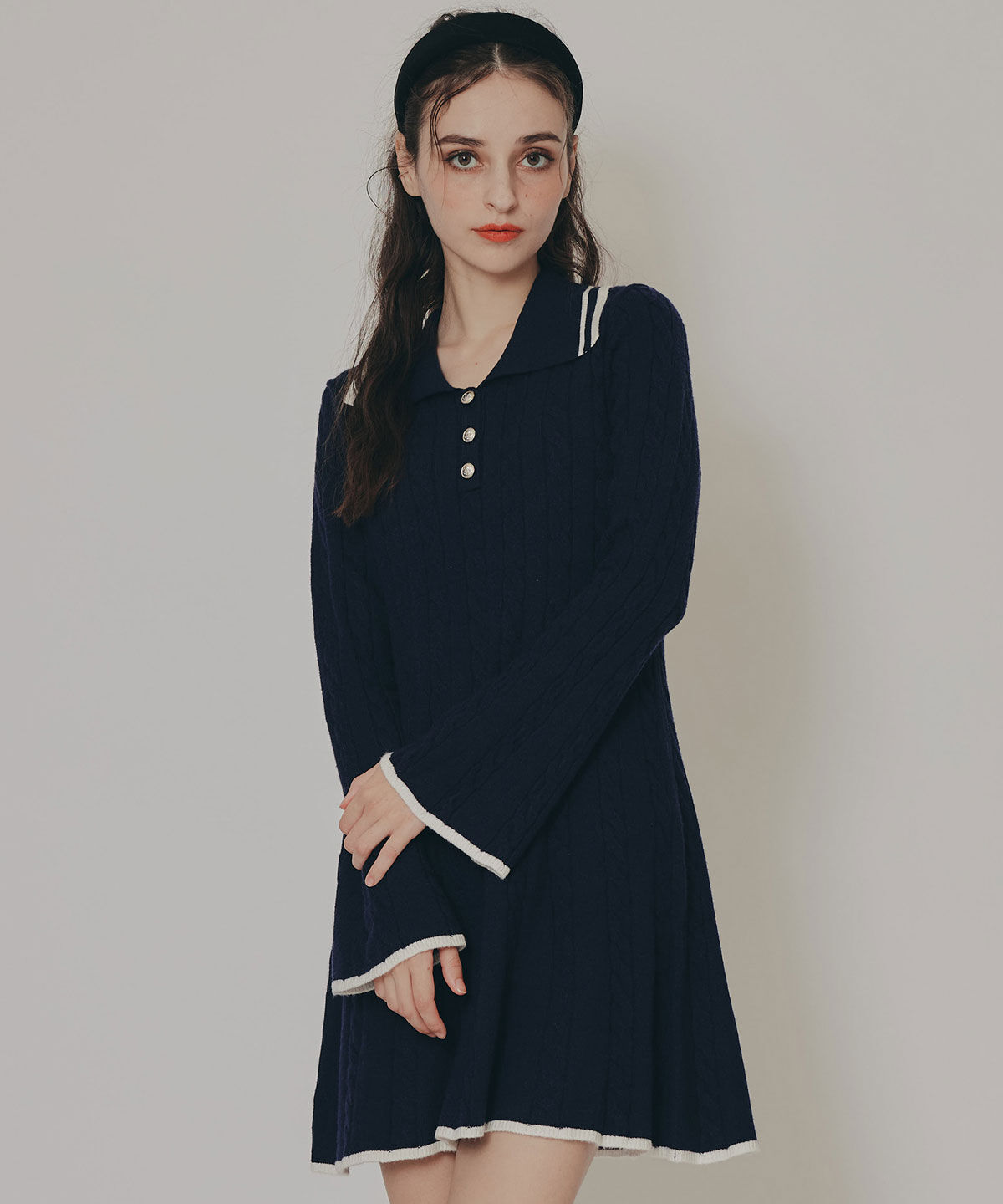 REDYAZEL「ラインケーブルミニニットワンピース」|ワンピース|ネイビー