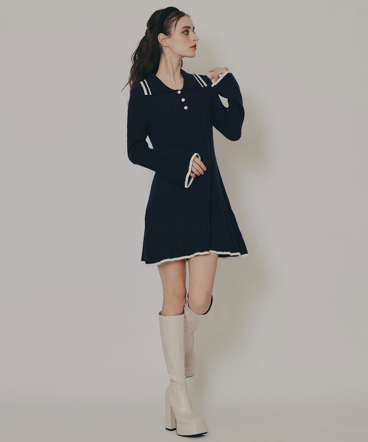 REDYAZEL「ラインケーブルミニニットワンピース」|ワンピース|