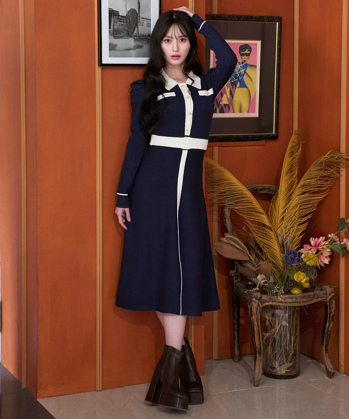 REDYAZEL「マルチケーブルバイカラーニットワンピース」|ワンピース|