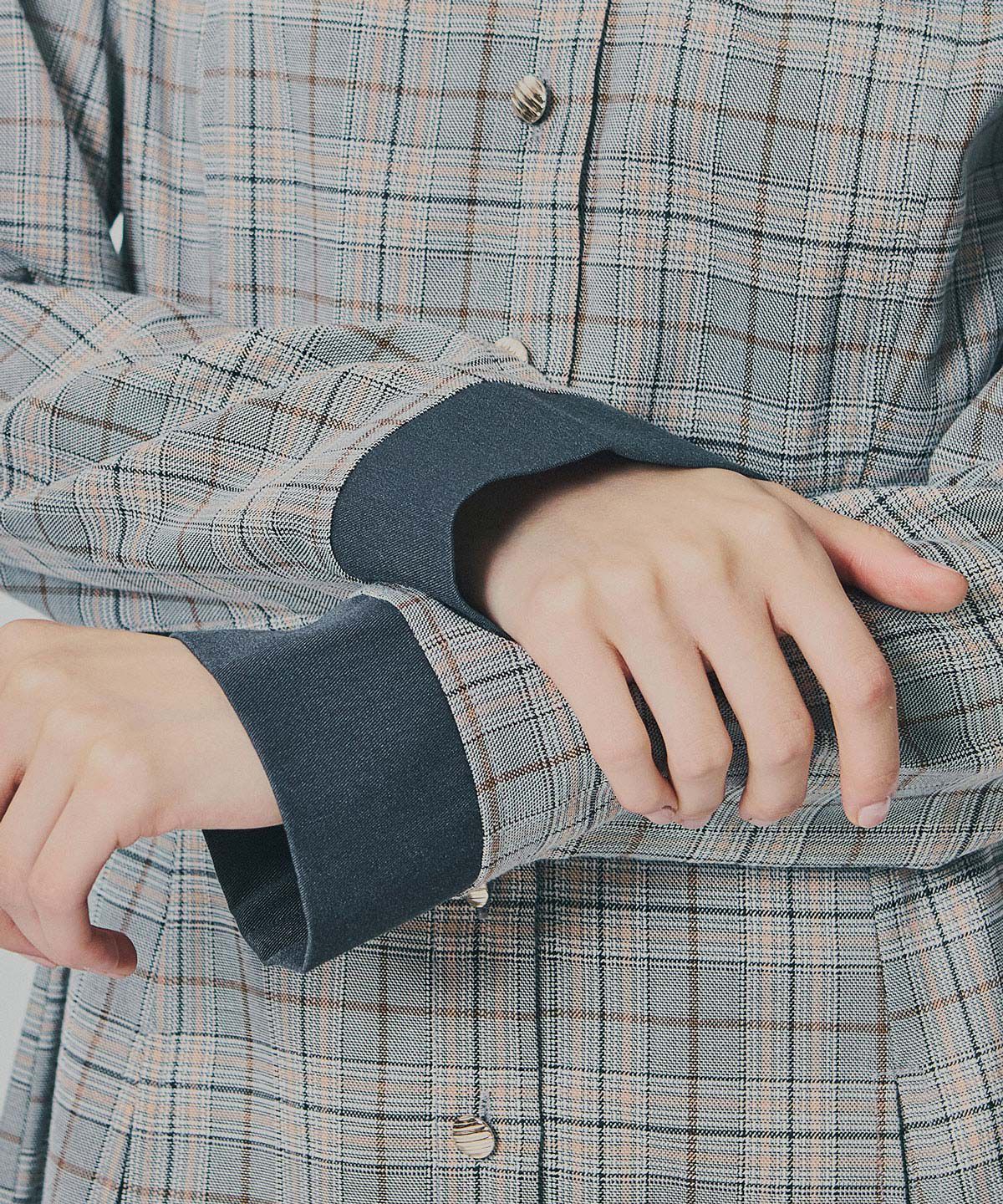 REDYAZEL「バイカラーチェックボックスプリーツシャツミニワンピース」|ワンピース|