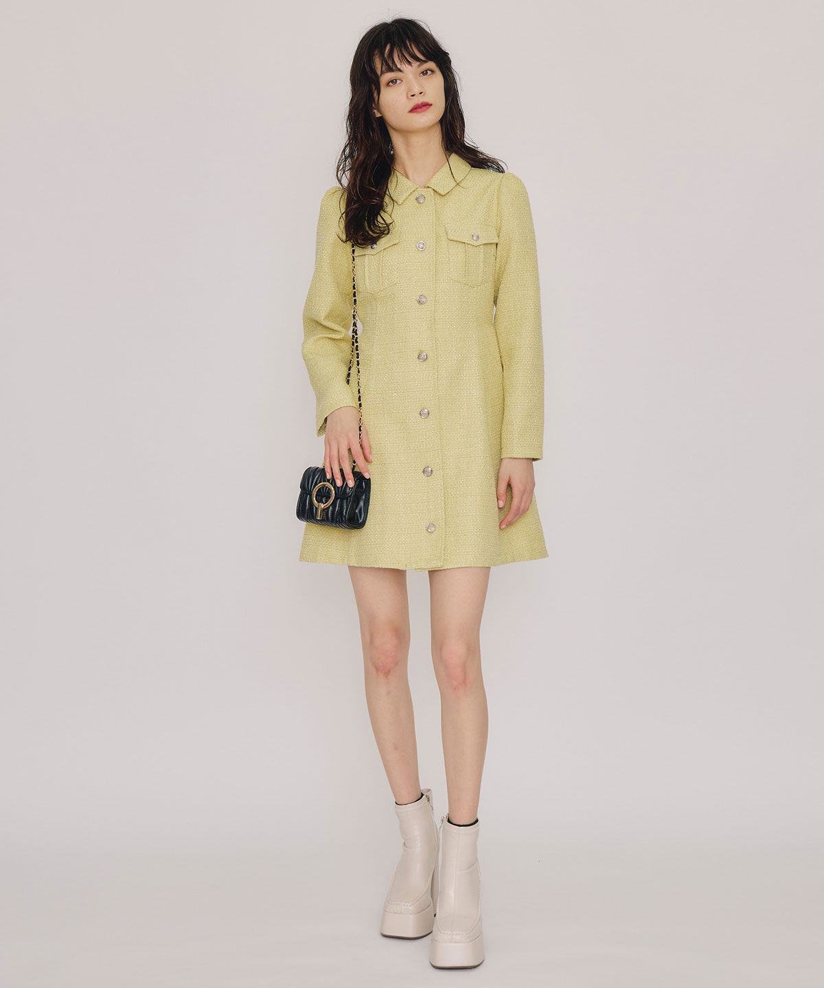 REDYAZEL「エンブレムボタンツイードシャツミニワンピース」|ワンピース|