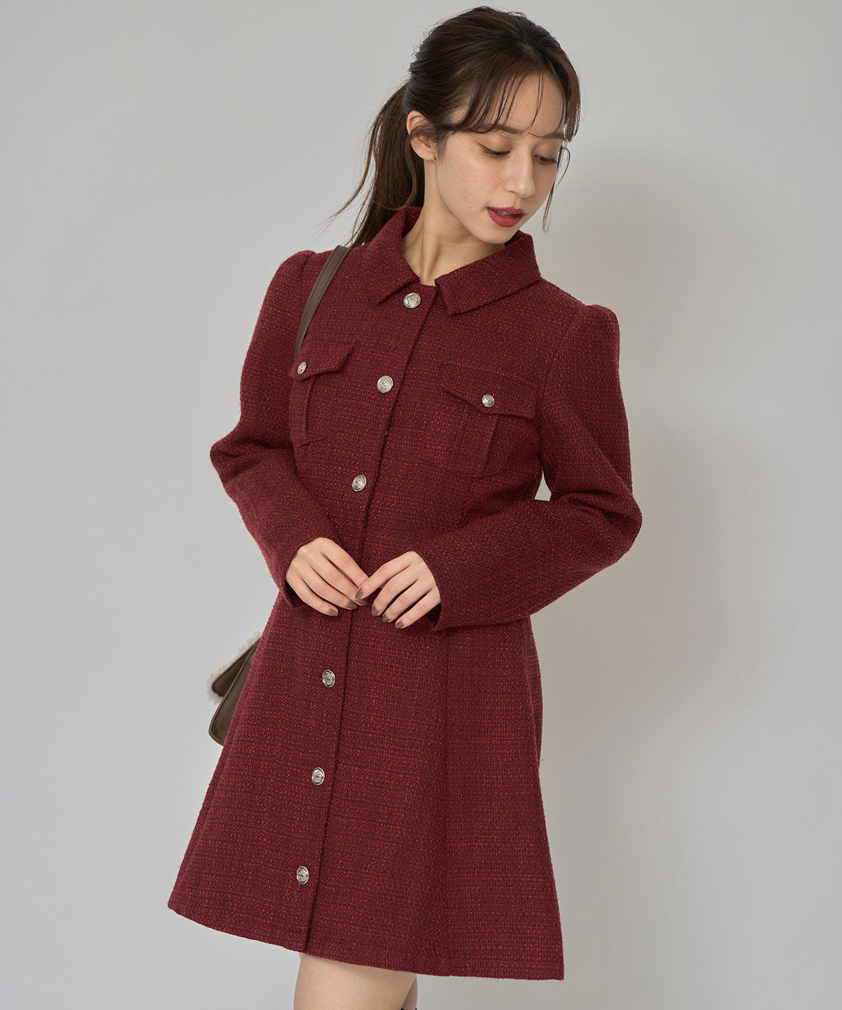 REDYAZEL「エンブレムボタンツイードシャツミニワンピース」|ワンピース|