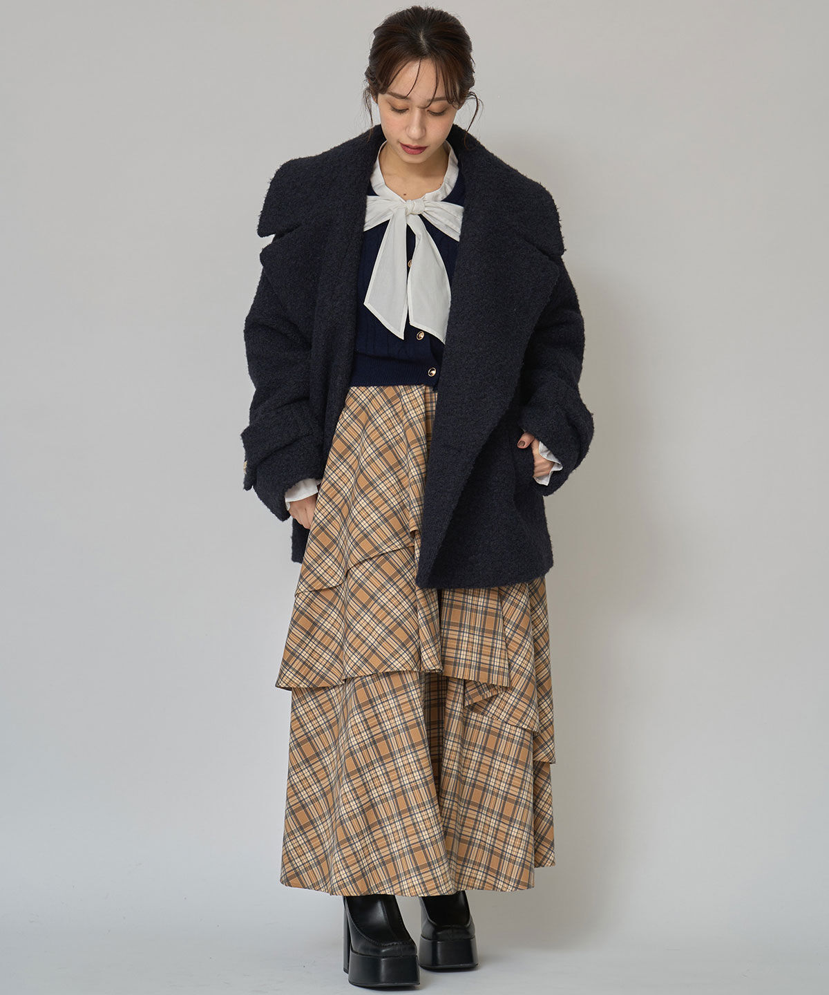 REDYAZEL「ボアダブルミドルコート」|ステンカラーコート|