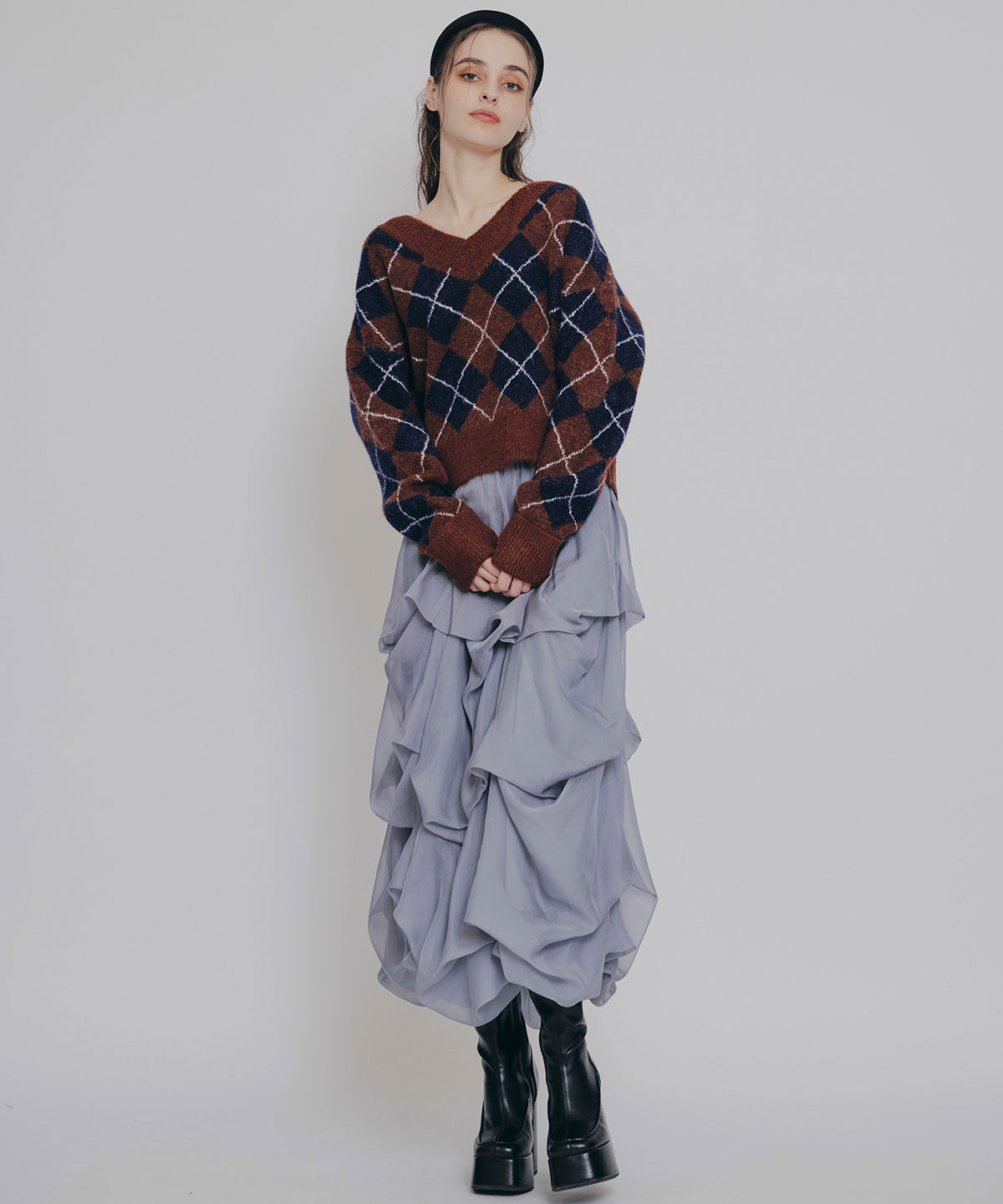 REDYAZEL「アーガイルVネックニットプルオーバー」|ニット・セーター|