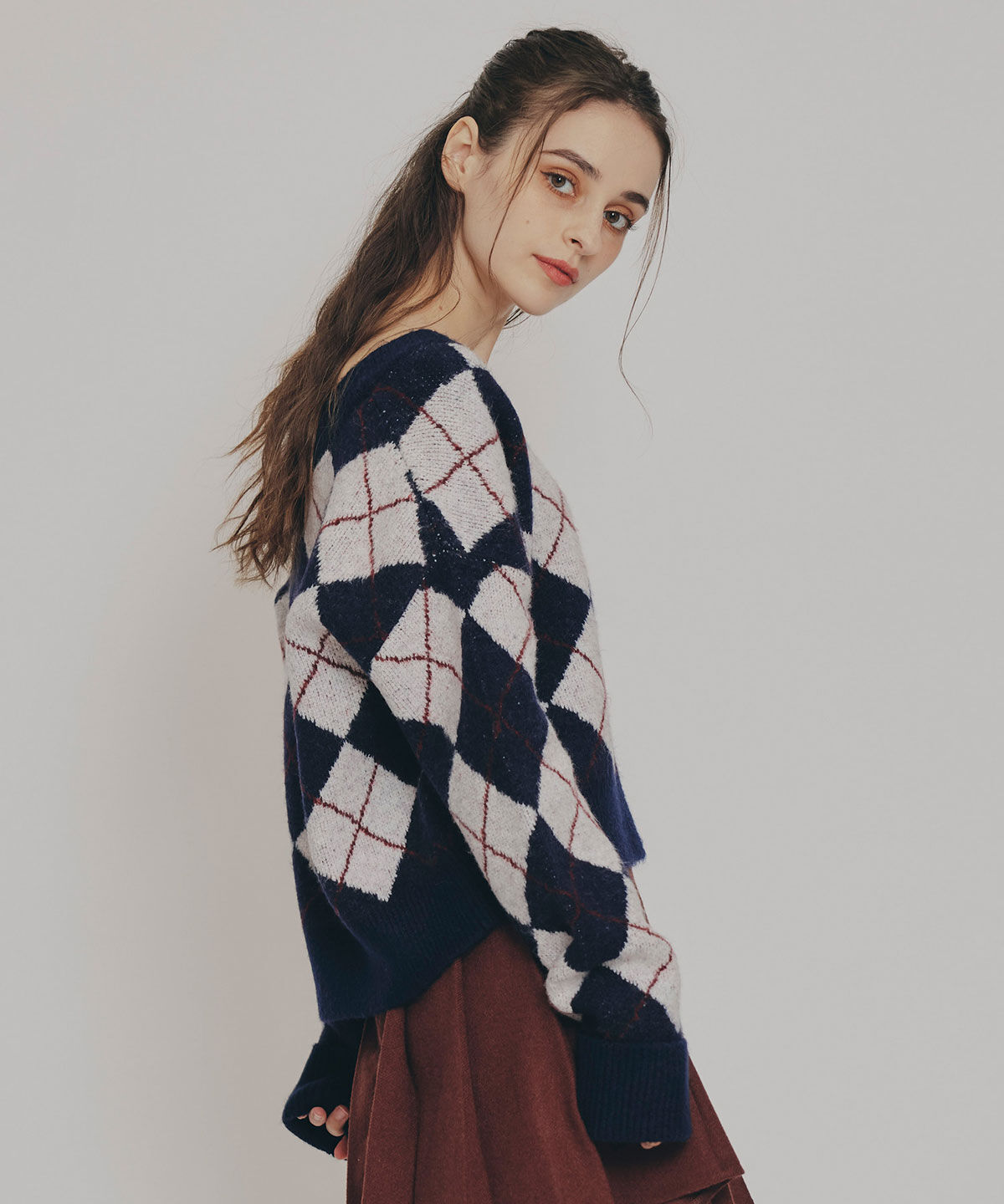 REDYAZEL「アーガイルVネックニットプルオーバー」|ニット・セーター|