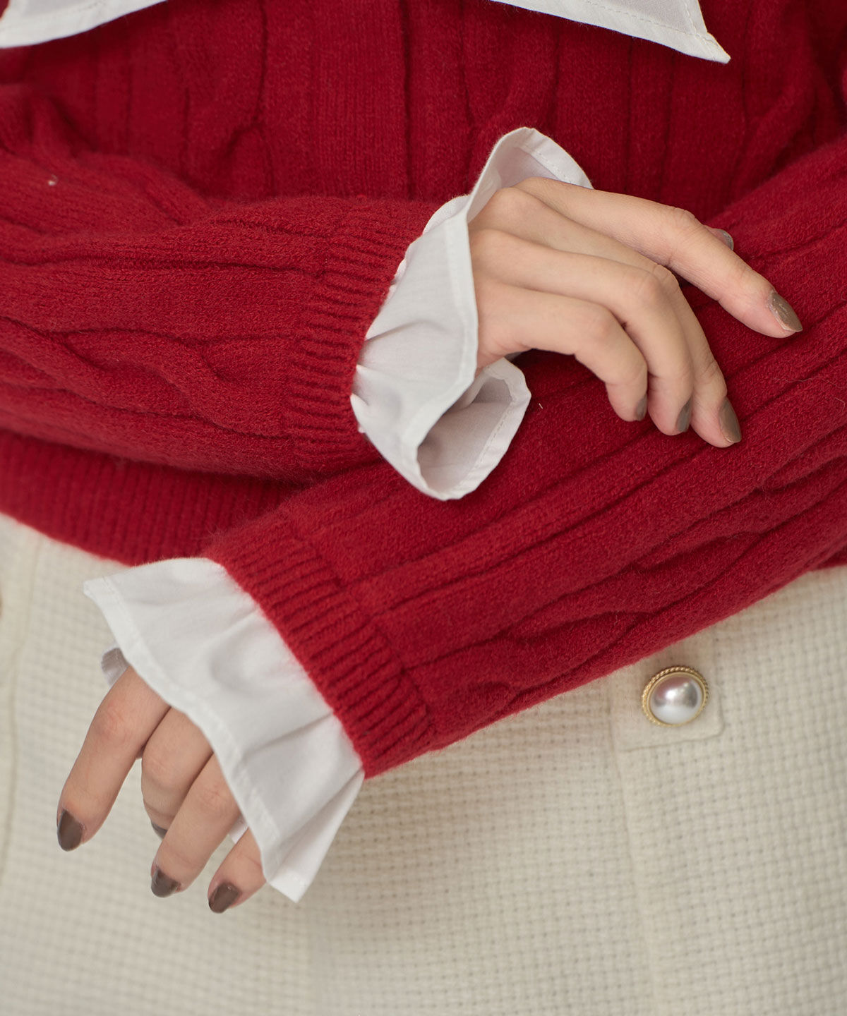 REDYAZEL「ボウタイケーブルニットプルオーバー」|ニット・セーター|