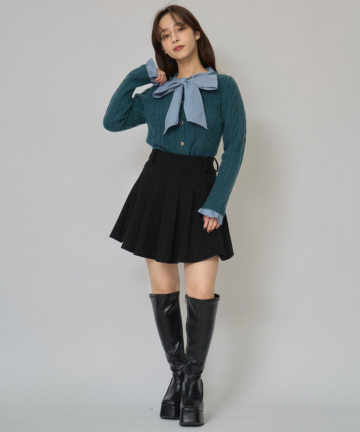 REDYAZEL「ボウタイケーブルニットプルオーバー」|ニット・セーター|