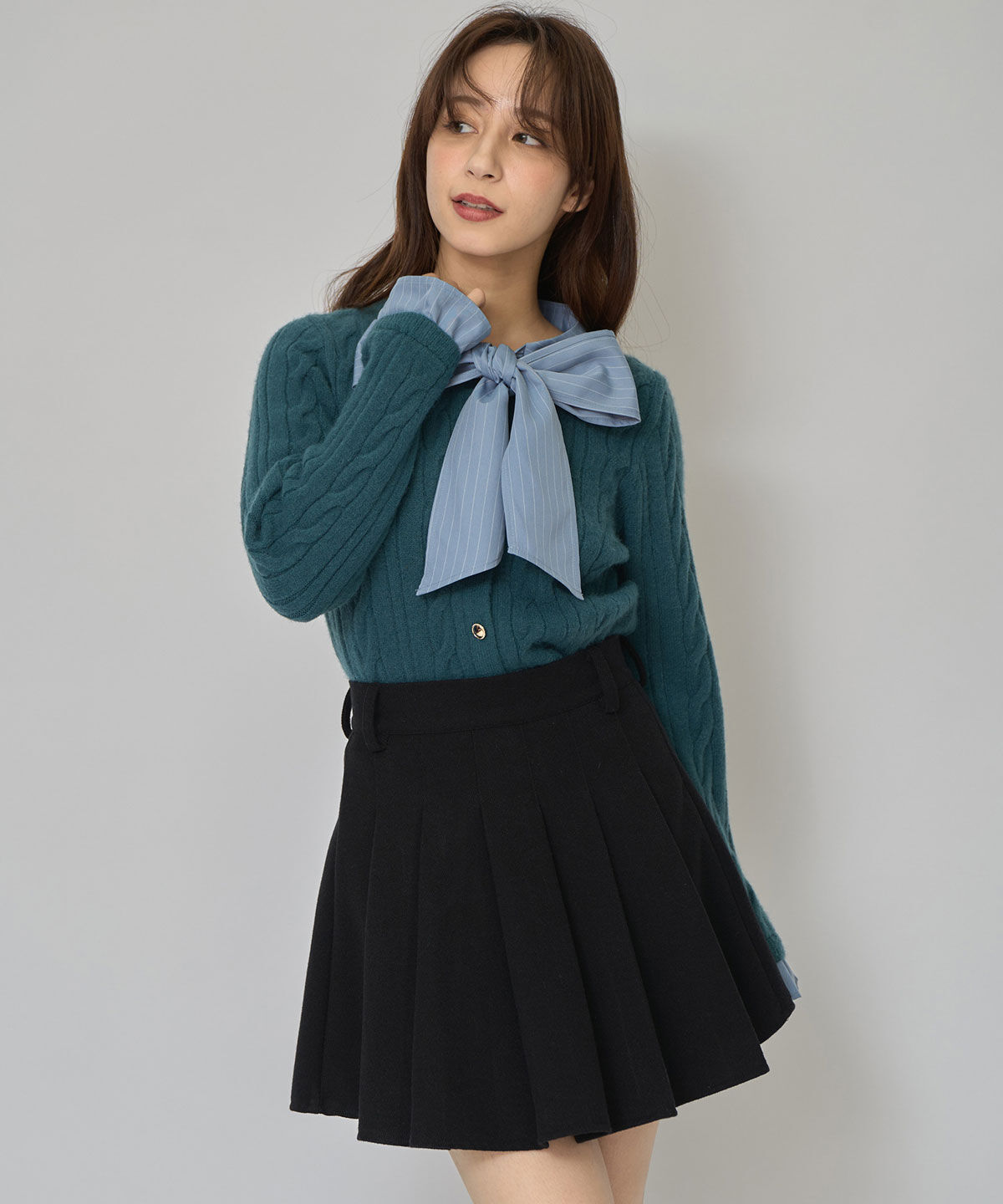 REDYAZEL「ボウタイケーブルニットプルオーバー」|ニット・セーター|