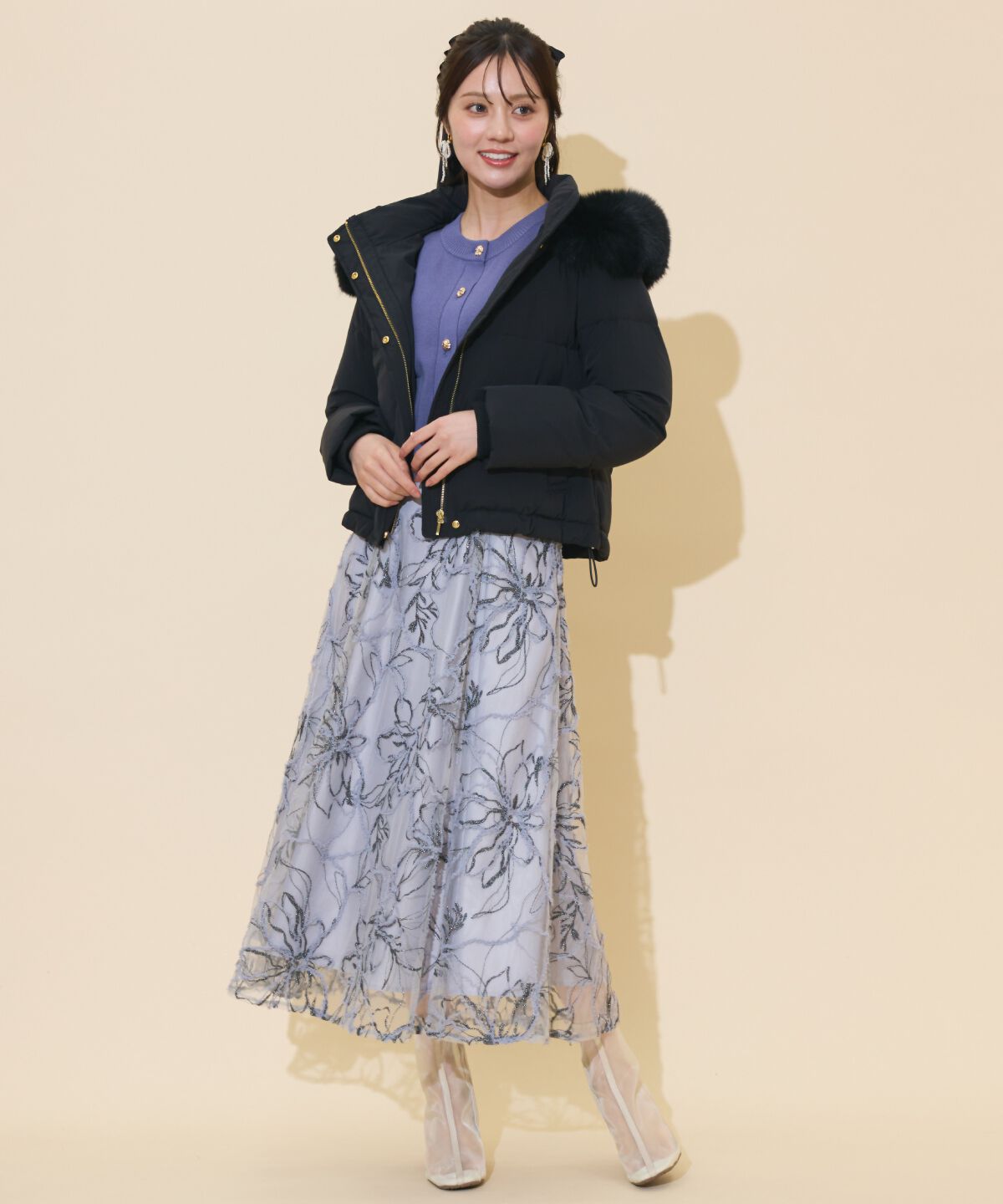 WILLSELECTION「ラメ刺繍チュールフレアスカート」|フレア|