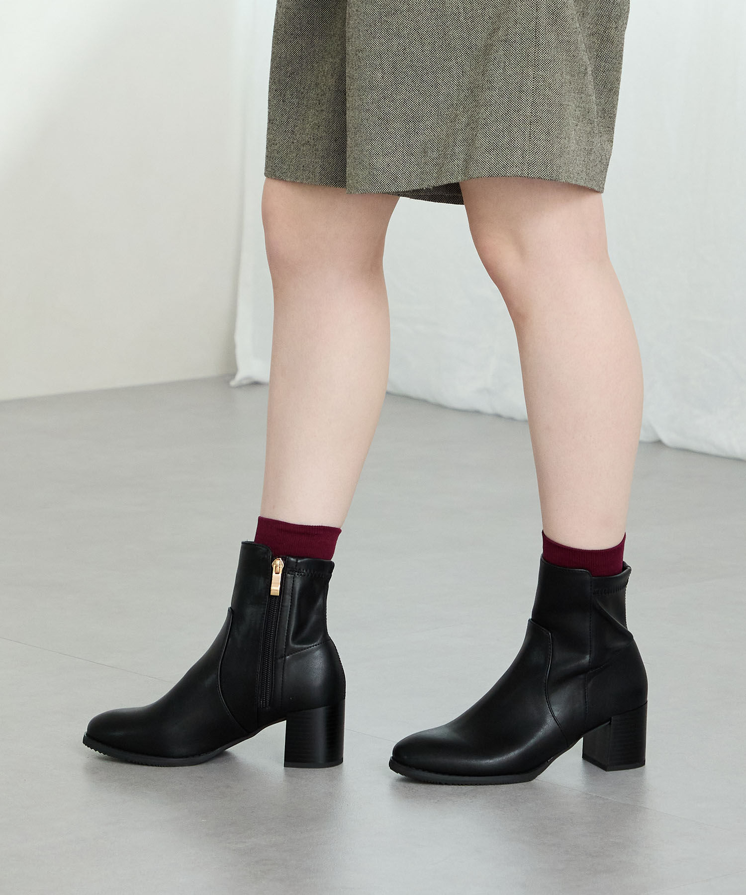 ORiental TRaffic「【 美脚 】 チャンキー ヒール ミドル ブーツ/31408 ヒール6ｃｍ 太ヒール 定番人気」|ショートブーツ|