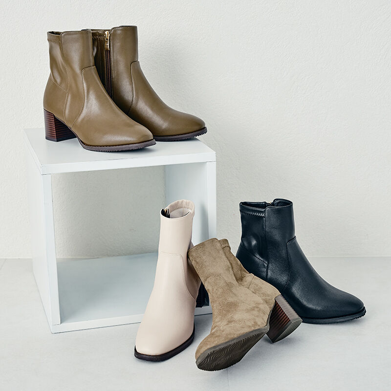 ORiental TRaffic「【 美脚 】 チャンキー ヒール ミドル ブーツ/31408 ヒール6ｃｍ 太ヒール 定番人気」|ショートブーツ|MOCHA