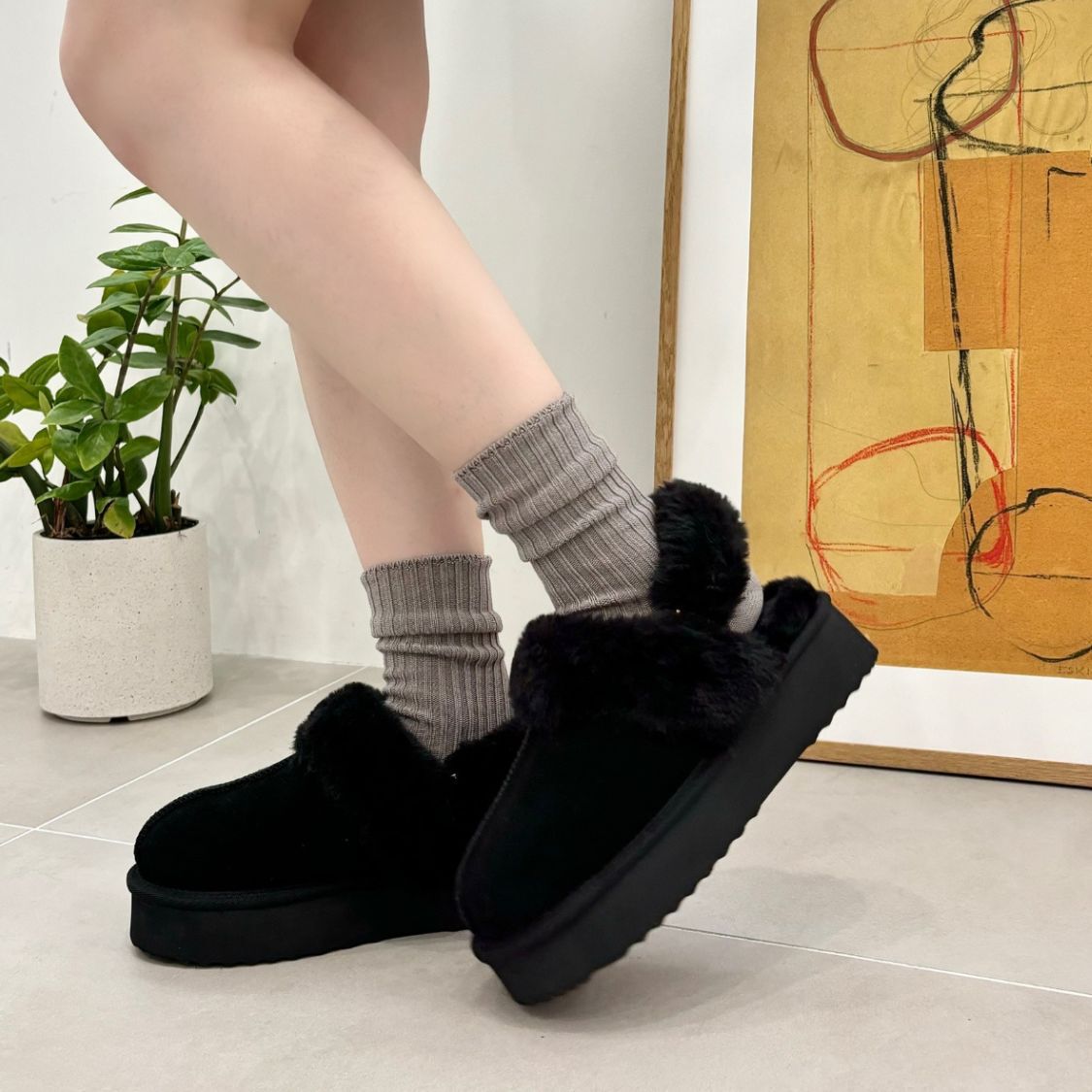 ORiental TRaffic「●2025秋冬新作● 【 厚底 】 ムートン 2way サンダル /51320 防寒」|サンダル|BLACK