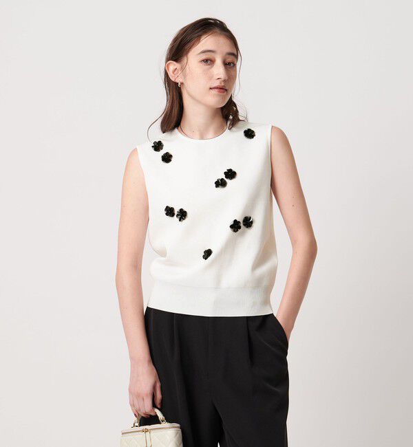 UNITED ARROWS「スパンコール 3D フラワー ベスト」|ニット・セーター|WHITE