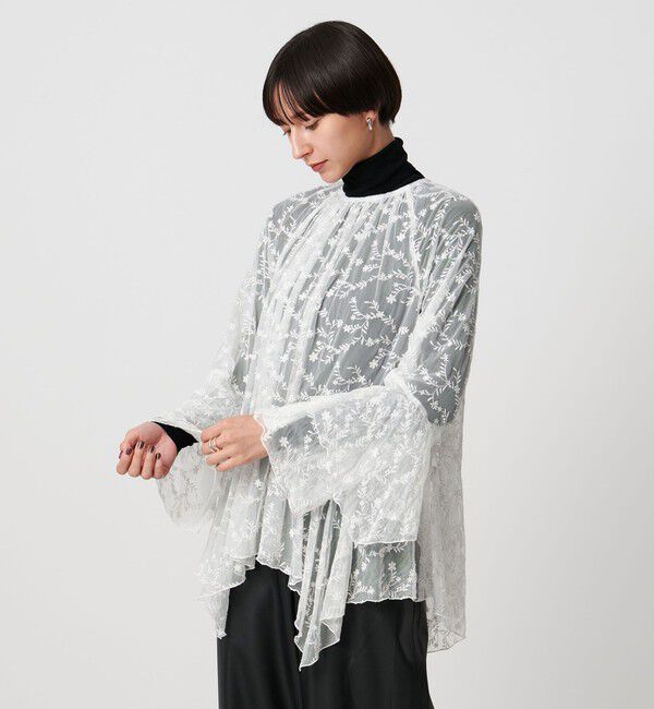 UNITED ARROWS「レース イレギュラー フリル ブラウス」|シャツ・ブラウス|WHITE