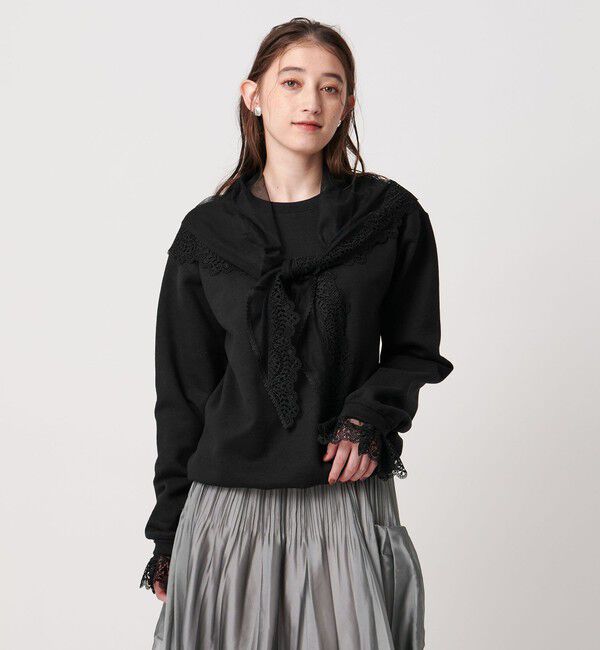 UNITED ARROWS「【別注】＜dahl&rsquo;ia＞レーススカーフ スウェット」|スウェット・ジャージ|BLACK