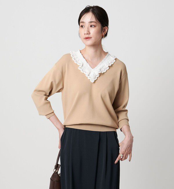 UNITED ARROWS「スカラップ レース フリル ニット‐ウォッシャブル‐」|ニット・セーター|