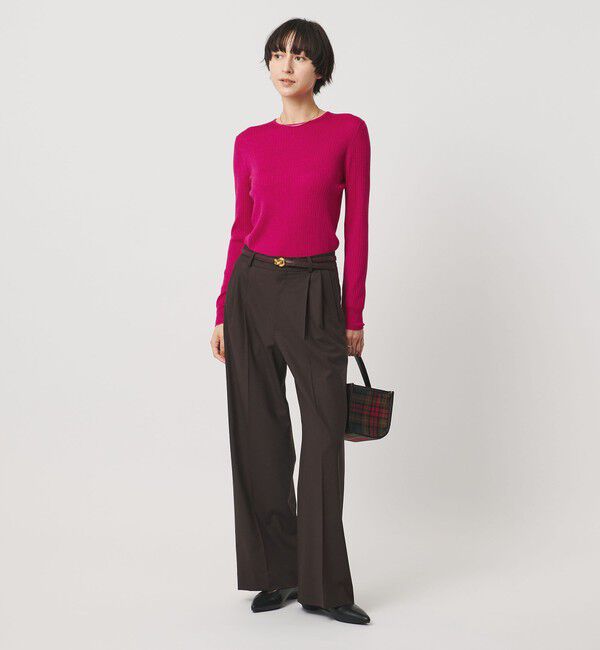 UNITED ARROWS「リブ クルーネック ニット」|ニット・セーター|PINK