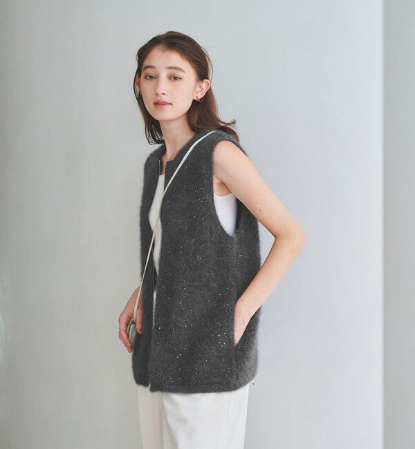 UNITED ARROWS「フォックスカシミヤ スパンコール ジップ ベスト」|ベスト・ジレ|