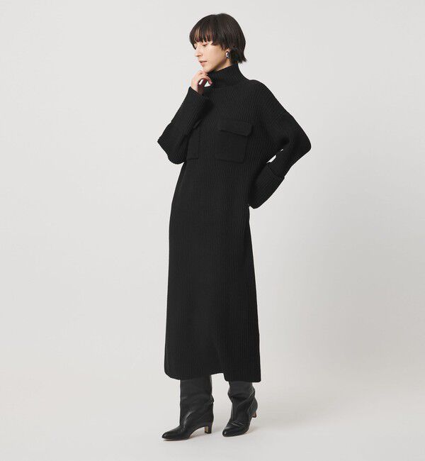 UNITED ARROWS「＜SACRA＞Wポケット タートル リブ ワンピース」|ワンピース|BLACK