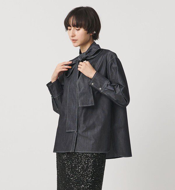 UNITED ARROWS「デニム リボン ブラウス ‐ウォッシャブル‐」|シャツ・ブラウス|