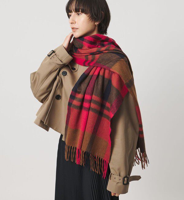 UNITED ARROWS「＜Joshua Ellis＞カシミヤ チェック マフラー」|マフラー|RED