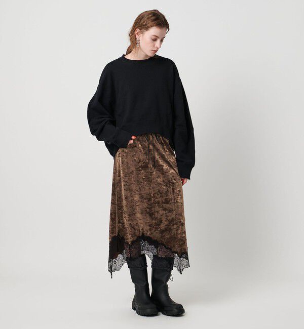 ASTRAET「＜ASTRAET＞ベロア/レース  イレギュラーヘムスカート」|スカート|