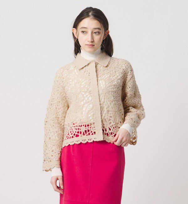 UNITED ARROWS「クロシェ ポロ カーディガン」|カーディガン|BEIGE