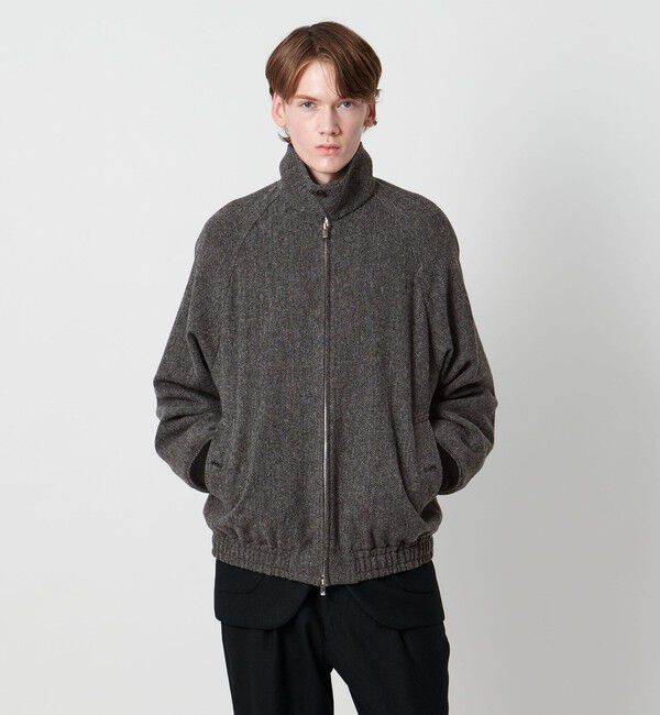 UNITED ARROWS「＜District＞ヘリンボーン ツイード ジップブルゾン」|ブルゾン・スタジャン|DK.GRAY