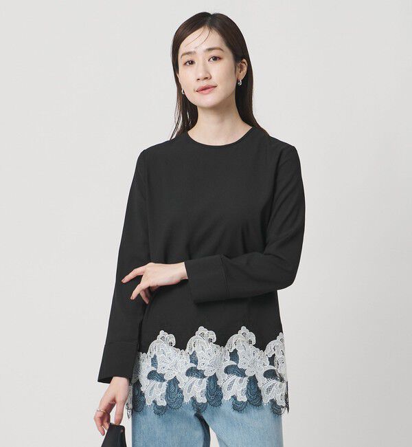 UNITED ARROWS「バックサテン レースコンビ ブラウス ‐ウォッシャブル‐」|シャツ・ブラウス|