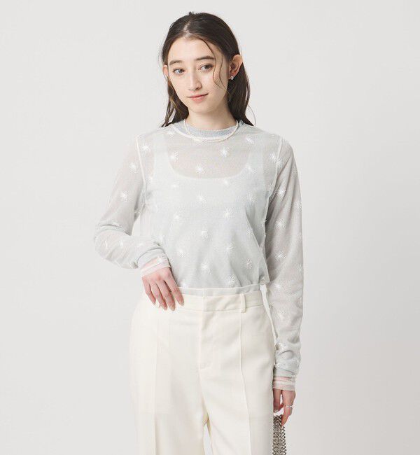 UNITED ARROWS「チュールフラワー カットソー ‐ウォッシャブル‐」|Tシャツ・カットソー|OFF WHITE