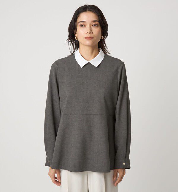 UNITED ARROWS green label relaxing「ソフトジョーゼット 襟付き ペプラム プルオーバー マシンウォッシャブル ストレッチ」|シャツ・ブラウス|