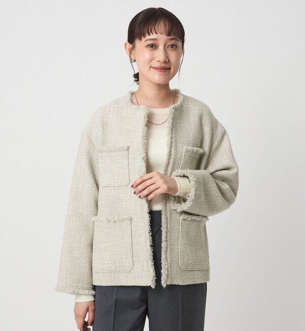 UNITED ARROWS green label relaxing「ミックスツイードライク ポケット ノーカラー ジャケット」|ノーカラージャケット|