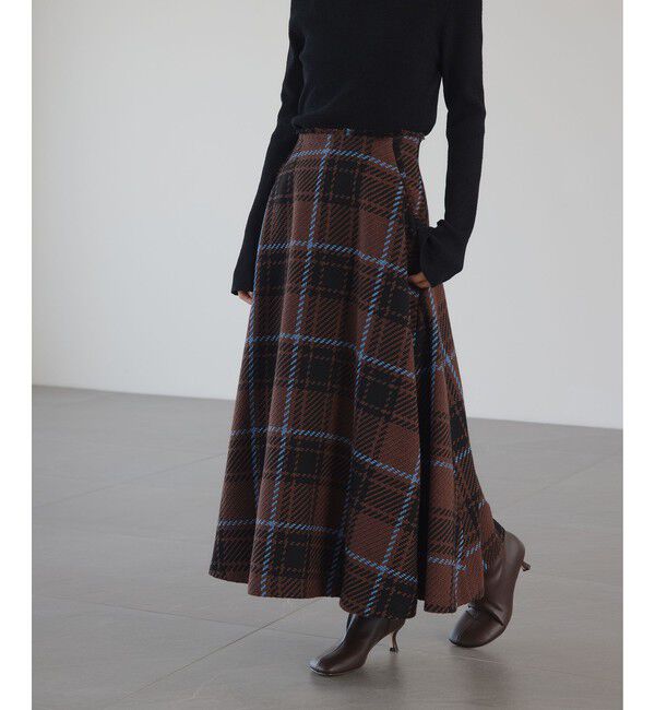 EMMEL REFINES「＜EMMEL REFINES＞EM ツィードライク チェック フレアスカート」|スカート|DK.BROWN