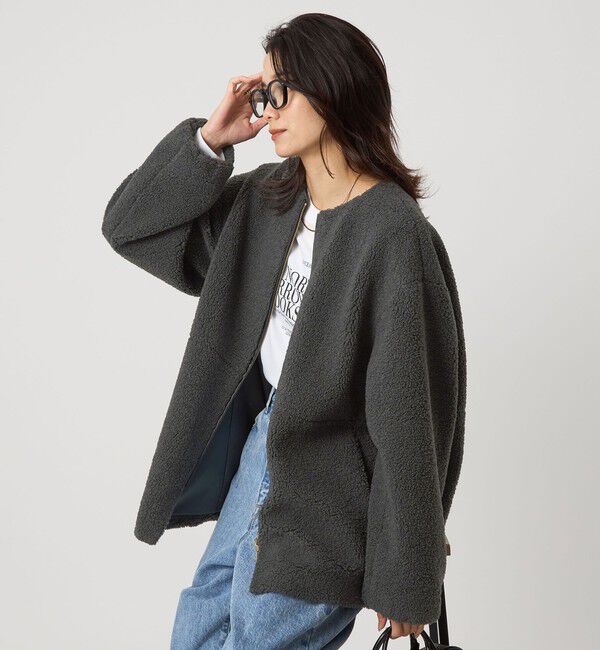 UNITED ARROWS green label relaxing「［size SHORTあり］ボア ノーカラー ブルゾン」|ブルゾン・スタジャン|