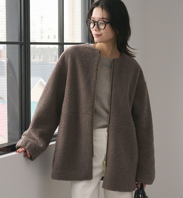 UNITED ARROWS green label relaxing「［size SHORTあり］ボア ノーカラー ブルゾン」|ブルゾン・スタジャン|