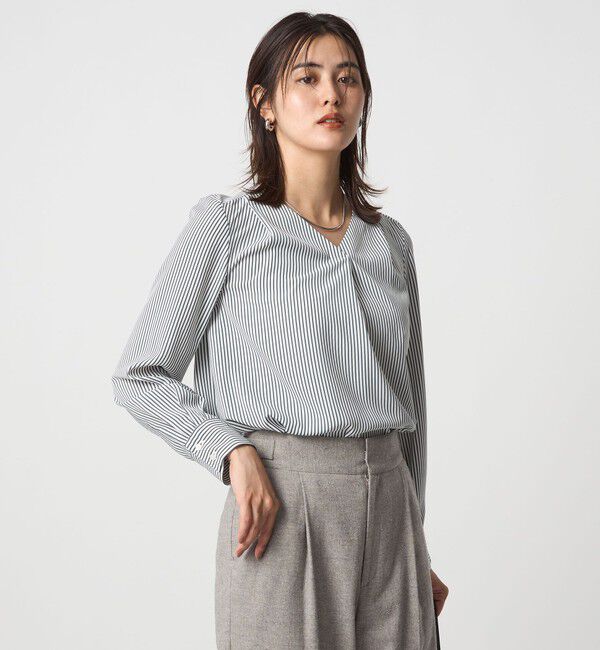 UNITED ARROWS green label relaxing「肩タック Vネック ブラウス マシンウォッシャブル UVカット」|シャツ・ブラウス|