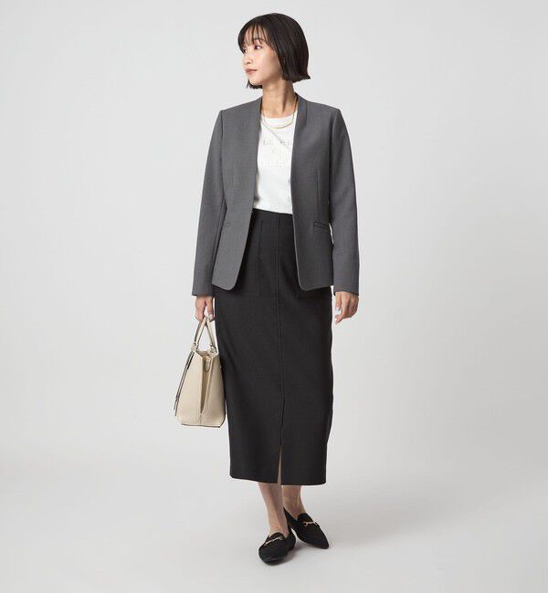 UNITED ARROWS green label relaxing「ダブルクロス ノーラペル ジャケット ウォッシャブル ストレッチ」|ノーカラージャケット|