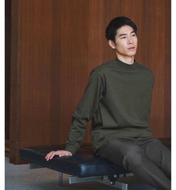 UNITED ARROWS green label relaxing「LONG FIBER COTTON クリア モックネック 長袖 Tシャツ」|Tシャツ・カットソー|DK.GRAY