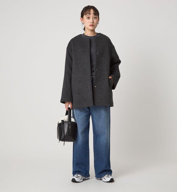 UNITED ARROWS green label relaxing「［size SHORTあり］アンゴラビーバー ノーカラー ミドル コート」|ノーカラーコート|